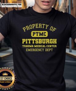 Alt Text: Vintage PTMC Pittsburgh Trauma Medical Center Emergency Dept T-shirt showcasing unique graphic design and logo.