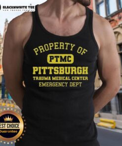 Vintage tank top featuring 'Pittsburgh Trauma Medical Center Emergency Dept' design, perfect for fans of PTMC apparel.