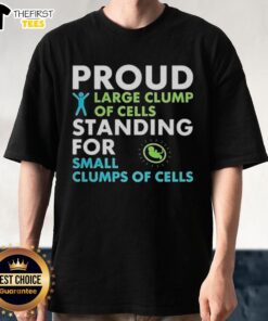 Top view of a proud large clump of cells design for a T-shirt, showcasing vibrant colors and playful cell shapes.