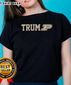 Alt Text: Ladies tee featuring the Purdue Boilermakers football logo and Trump logo, perfect for fans and supporters.
