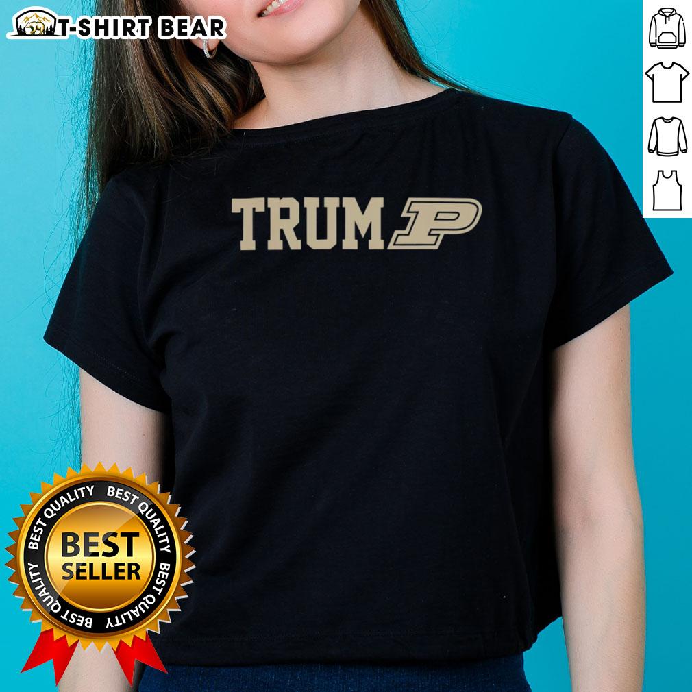 Top Purdue Boilermakers Football X Trump Logo Ladies Tee Alt Text: Ladies tee featuring the Purdue Boilermakers football logo and Trump logo, perfect for fans and supporters.