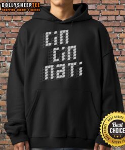 Top Retro Cincinnati Sign Stacked Hoodie featuring vibrant colors and vintage design for stylish urban wear.