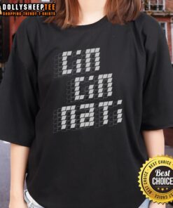 Alt Text: Top retro Cincinnati sign graphic on a stylish stacked ladies tee, perfect for casual wear and Cincinnati fans.