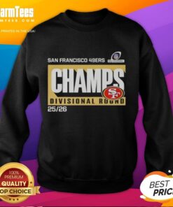 Alt Text: 2026 San Francisco 49ers NFC Divisional Round Champions sweatshirt featuring team logo and vibrant colors.