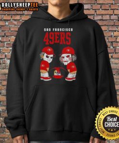 Top San Francisco 49ers X Michael Myers and Billy the Puppet hoodie featuring unique graphic design and team colors.