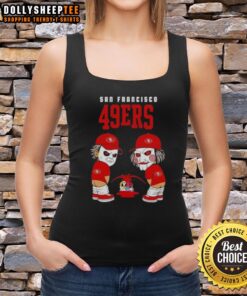 Top San Francisco 49ers X Michael Myers and Billy the Puppet tank top featuring unique horror and sports design.