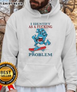 Top Screaming Hand hoodie with 'I Identify As A Fcking Problem' graphic, perfect for bold streetwear style.