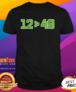 Top Seattle Seahawks 12 Defeated 49 T-Shirt featuring bold graphics celebrating the Seahawks' victory.