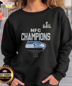 Top Seattle Seahawks 2025 NFL Champions Super Bowl LX roster sweatshirt featuring team colors and logo.