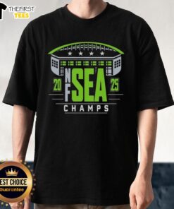 Top Seattle Seahawks 2025 NFC Champs T-Shirt featuring team colors and logo, perfect for fans celebrating the victory.