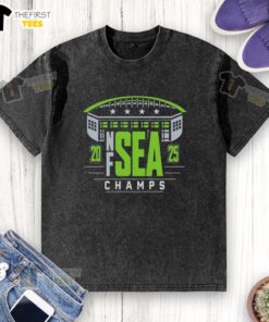 Top Seattle Seahawks 2025 NF SEA Champs washed t-shirt showcasing team pride and vintage style.