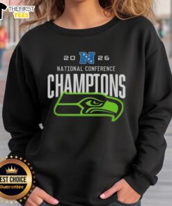 Alt Text: Top Seattle Seahawks National Conference Champions 2026 Big Logo Sweatshirt featuring bold team graphics.