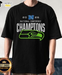 Top Seattle Seahawks National Conference Champions 2026 Big Logo T-Shirt featuring the bold Seahawks logo and vibrant colors.