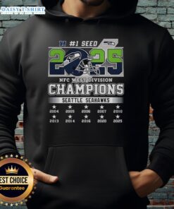 Alt Text: Seattle Seahawks NFC West Champions 2025-2026 hoodie featuring team logo and helmet design. Perfect for fans!