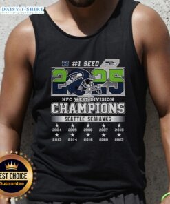 Top Seattle Seahawks NFC West Champions 2025-2026 Seed 1 helmet logo tank top design for fans.