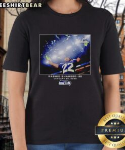 Top Seattle Seahawks Rashid Shaheed NFL 2026 photo featuring a stylish ladies tee in vibrant team colors.