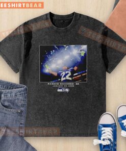 Rashid Shaheed in a washed t-shirt showcasing Seattle Seahawks pride for NFL 2026 season.