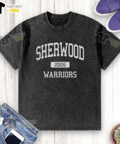 Alt Text: Top Sherwood High School Warriors 2026 washed t-shirt in navy blue, showcasing school spirit and team pride.