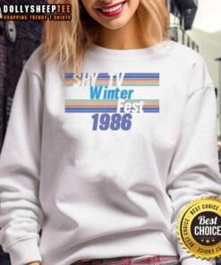 Vintage Top Shy TV Winterfest 1986 sweatshirt featuring bold graphics, perfect for retro fashion enthusiasts.