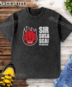 Top Sir Safety Perugia logo on a washed t-shirt, showcasing team spirit and stylish sportswear for fans.