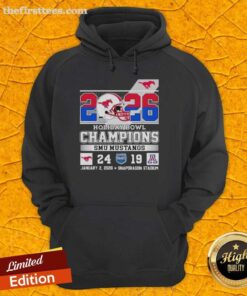 2026 Holiday Bowl champions hoodie featuring SMU Mustangs celebrating victory over Arizona Wildcats.