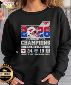 2026 Holiday Bowl Champions sweatshirt featuring Top SMU Mustangs beating Arizona Wildcats design.