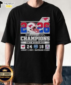 Top SMU Mustangs Beat Arizona Wildcats Holiday Bowl Champions 2026 T-Shirt featuring team logos and celebratory design.