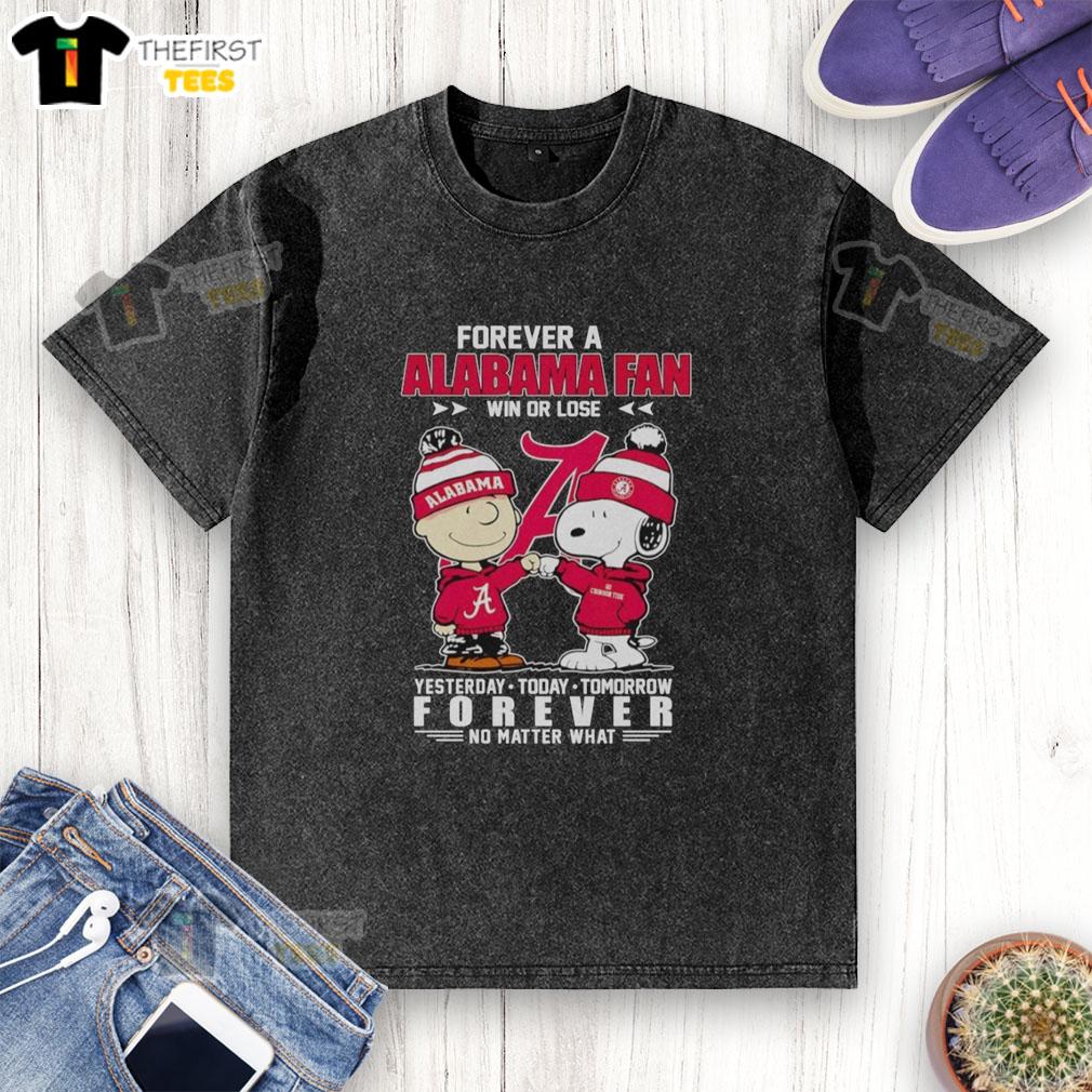 top-snoopy-and-charlie-brown-forever-a-alabama-crimson-tide-fan-win-or-lose-yesterday-today-tomorrow-washed-t-shirt Top Snoopy and Charlie Brown Forever Alabama Crimson Tide fan t-shirt, celebrating loyalty win or lose, in vibrant design.