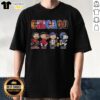 Top Snoopy and Charlie Brown wearing Chicago Blackhawks, Bulls, Cubs, and Bears T-shirt, perfect for sports fans.