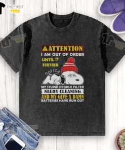 Snoopy-themed washed t-shirt with 'Out of Order' message, perfect for humor and casual wear enthusiasts.
