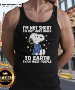 Snoopy tank top with 'I'm Not Short, I'm Just More Down To Earth Than Most People' design for casual wear.