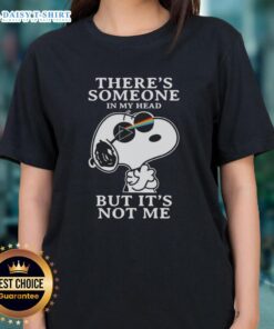 Top Snoopy Pink Floyd 'There's Someone in My Head But It's Not Me' ladies tee featuring Snoopy and vibrant design.