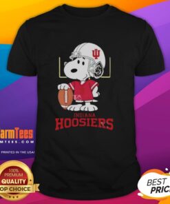 Alt Text: Snoopy wearing an Indiana Hoosiers jersey t-shirt, showcasing a fun and sporty design for fans of the team.