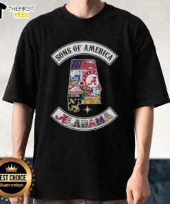 Top Son Of America Alabama Map Sports Logos Combine T-Shirt featuring vibrant graphics of Alabama sports teams.