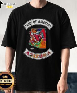 Top Son Of America Arizona Map Sports Logos Combine T-Shirt featuring vibrant graphics and state pride design.