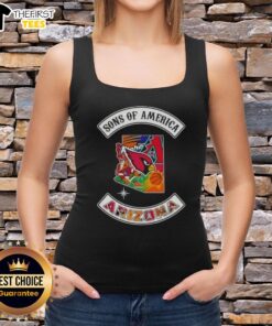 Alt Text: Top Son of America Arizona map sports logos combine tank top showcasing vibrant graphics and unique design.