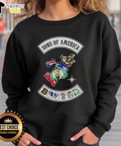 Top Son of America Boston Map Sports Logos Combine Sweatshirt featuring vibrant city map and iconic team logos.