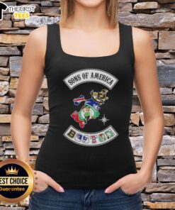 Top Son of America Boston Map Sports Logos Combine Tank Top featuring iconic Boston sports team logos on a vibrant design.