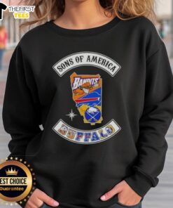 Alt Text: Top Son of America Buffalo Map Sports Logos Combine Sweatshirt featuring unique graphics and comfortable fit.