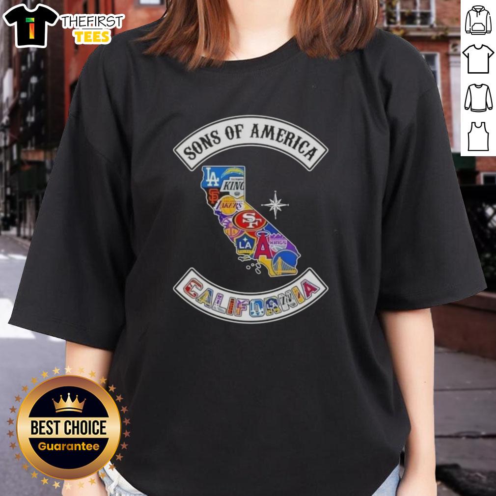 top-son-of-america-california-map-sports-logos-combine-ladies-tee California map featuring top sports logos for ladies' tee, showcasing pride in American sports culture.