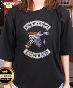 Alt Text: Top Son of America Denver Map Sports Logos Combine Ladies Tee showcasing vibrant team logos and a stylish design.