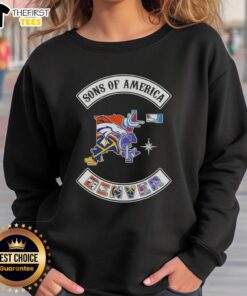Alt Text: Top Son of America Denver Map Sports Logos Combine Sweatshirt featuring vibrant graphics and comfortable design.
