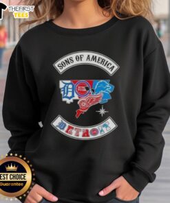 Alt Text: Top Son of America Detroit Map Sports Logos Combine Sweatshirt featuring vibrant graphics and a cozy design.
