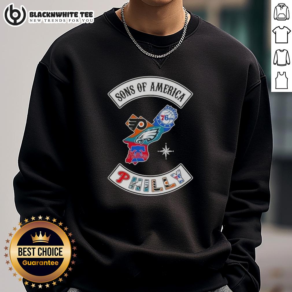 Top Son Of America Philadelphia Map Sports Logos Combine Sweatshirt Top Son of America Philadelphia Map Sports Logos Combine Sweatshirt featuring local team logos and city map design.