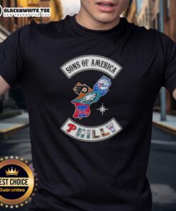 Top Son Of America Philadelphia Map Sports Logos Combine T-Shirt featuring iconic Philadelphia sports team logos.