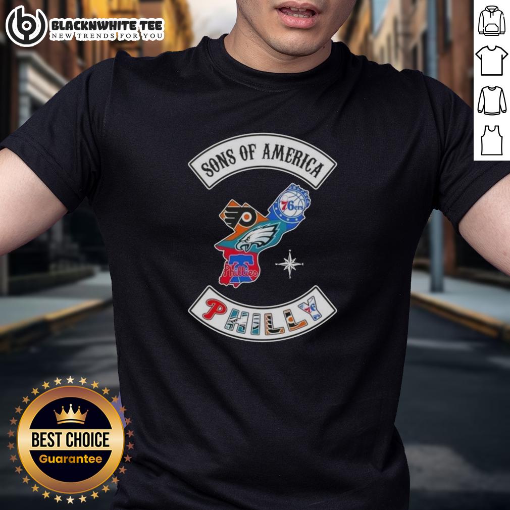Top Son Of America Philadelphia Map Sports Logos Combine T Shirt Top Son Of America Philadelphia Map Sports Logos Combine T-Shirt featuring iconic Philadelphia sports team logos.