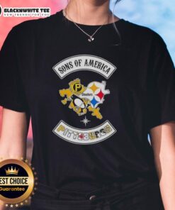 Top Son of America Pittsburgh map with sports logos on a ladies tee, perfect for fans and fashion enthusiasts.