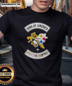 Alt Text: Top Son Of America Pittsburgh Map Sports Logos Combine T-Shirt featuring iconic Pittsburgh sports team logos.