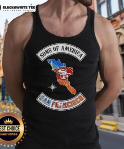 Alt Text: Top Son of America San Francisco Map Sports Logos Combine Tank Top featuring vibrant city map and team logos.