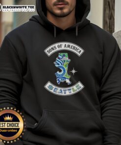 Top Son of America Seattle Map Sports Logos Combine Hoodie showcasing vibrant Seattle sports team logos and map design.